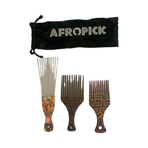 Mixed Set of Three Afropick Combs with Gift Pouch